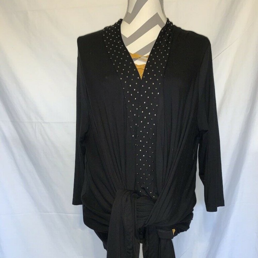 NWOT! Colour Works~Women Open Front Asymmetrical Studded Cardigan 3/4 Sleeve ~XL